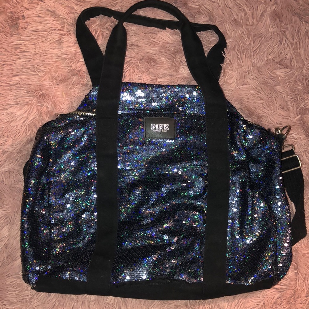 Pink Blue sequin travel bag